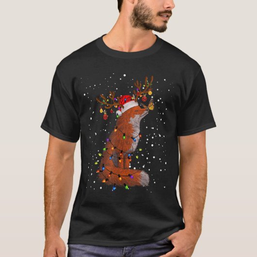 Santa Fox Tangled Up In Christmas Tree Lights Foxe T-Shirt (Vorderseite)