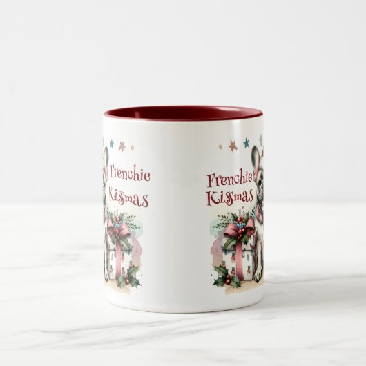 Santa French Bulldog Fun Festival Xmas Hundeliebha Zweifarbige Tasse (Mittel)