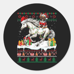 Santa French Bulldog Reiten Pferd Weihnachtsschwei Runder Aufkleber