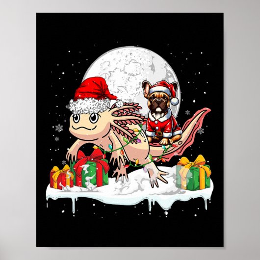 Santa French Bulldog Riding Axolotl Weihnachtsfest Poster (Vorne)