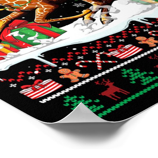 Santa French Bulldog Riding Giraffe Weihnachten Sw Poster (Ecke)