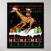 Santa French Bulldog Riding Giraffe Weihnachten Sw Poster (Vorne)