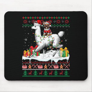 Santa French Bulldog Riding Llama Weihnachtssüß Mousepad