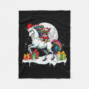 Santa French Bulldog Riding Unicorn Weihnachtsfest Fleecedecke