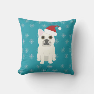 Santa Frenchie, Blaue Schneeflocken Kissen