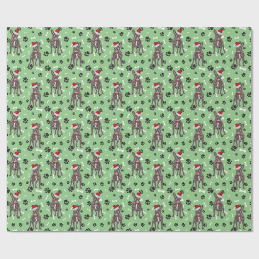 Santa Frenchie Paw Print Pattern auf Grün Geschenkpapier (Flach)