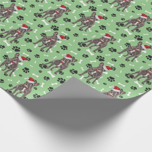 Santa Frenchie Paw Print Pattern auf Grün Geschenkpapier (Ecke)