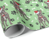 Santa Frenchie Paw Print Pattern auf Grün Geschenkpapier (Rolleneckpunkt)