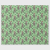 Santa Frenchie Pfotenmuster auf Grün Geschenkpapier (Flach)