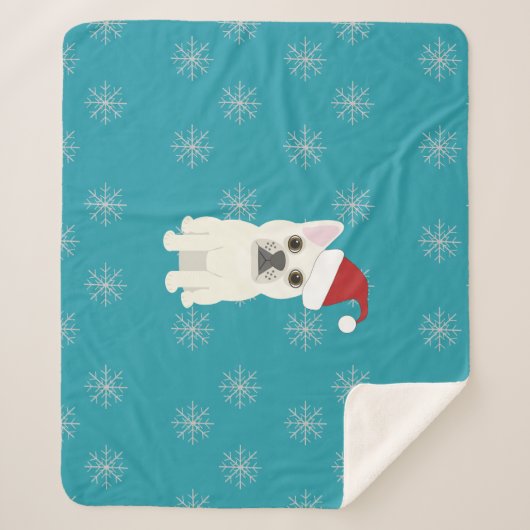 Santa Frenchie, Snowflakes Blue Sherpadecke (Vorderseite)