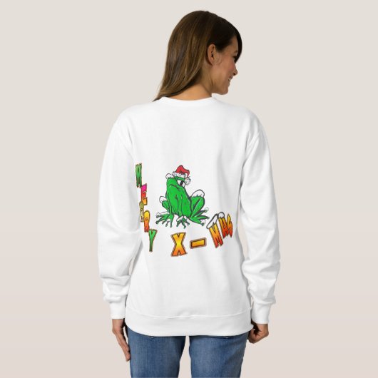 Santa Frog Cartoon Merry X-Mas Sweater Sweatshirt (Schwarz voll)