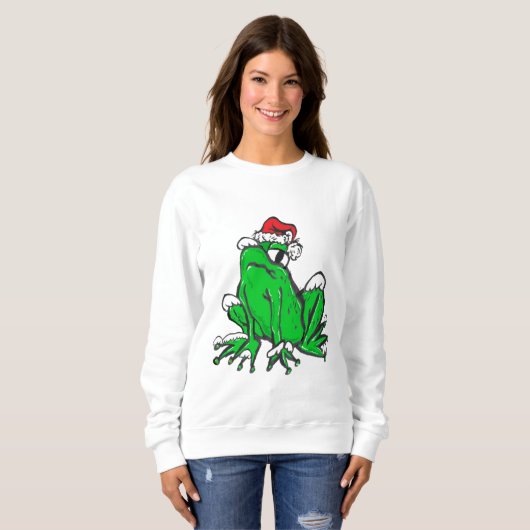 Santa Frog Cartoon Merry X-Mas Sweater Sweatshirt (Vorne ganz)