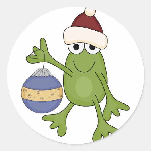 Santa Frog mit Ziertrampen und Geschenken Runder Aufkleber (Vorderseite)