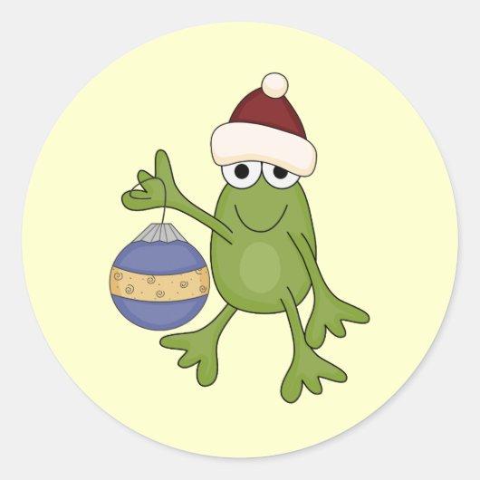 Santa Frog mit Ziertrampen und Geschenken Runder Aufkleber (Vorderseite)