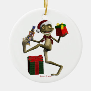 Santa Frog Mohn Feierliche Weihnachtsfeiertage Keramik Ornament