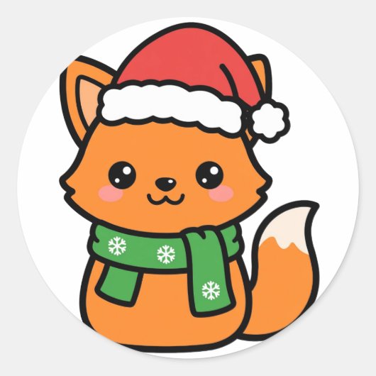 Santa Fuchs mit Schal Runder Aufkleber (Vorderseite)