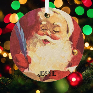 Santa fügt Namen zu seiner guten Liste Vintage-Bil Ornament Aus Metall