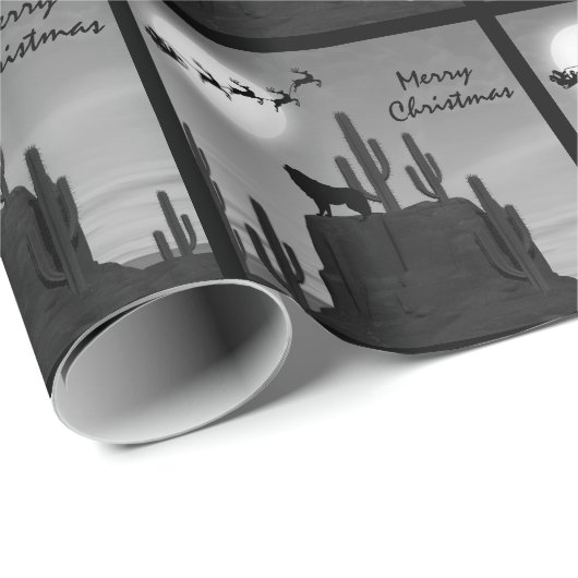 Santa Full Moon Wolf Wüste Südwestliche Weihnachte Geschenkpapier (Rolleneckpunkt)