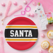 SANTA Fun Bright Red Black Yellow Streifen Pappteller (Party)