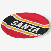 SANTA Fun Bright Red Black Yellow Streifen Pappteller (Schrägansicht)