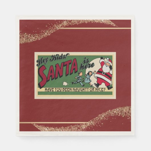 Santa Funny Retro Glitzer Red Naughty/Nice Paper Serviette (Vorderseite)