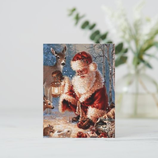 Santa Fütternd Tiere Postkarte (Stehend Vorderseite)