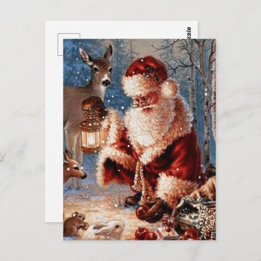 Santa Fütternd Tiere Postkarte (Vorne/Hinten)