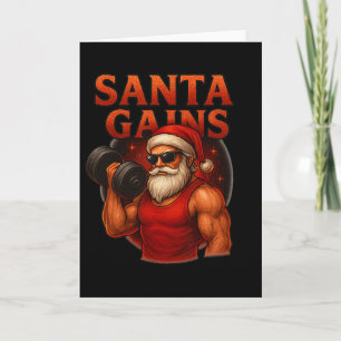 Santa Gains Funny Christmas Workout Design Karte