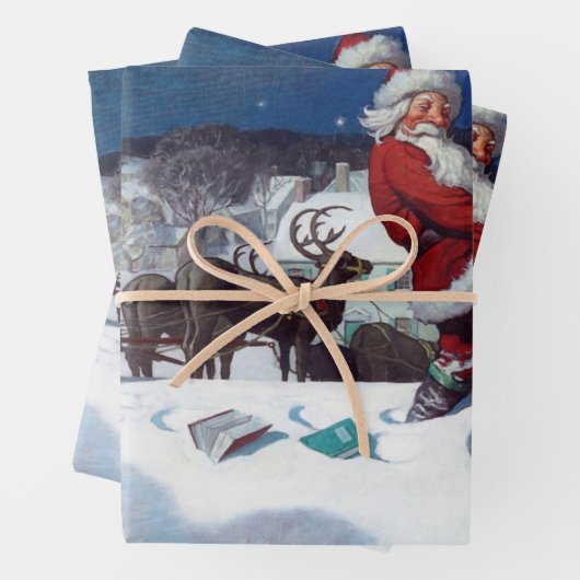 Santa geht mit Büchern über den Schornstein Geschenkpapier Set (Beispiel)