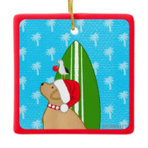 Santa Gelbe Labrador Surfboard Hunde Weihnachtssch