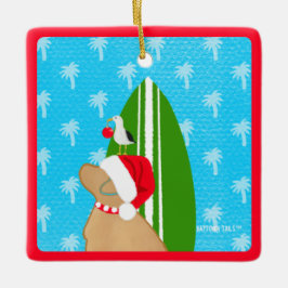Santa Gelbe Labrador Surfboard Hunde Weihnachtssch Keramikornament