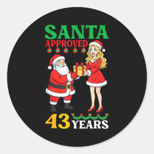 Santa genehmigt 43 Jahre Happy Birthday Weihnachte Runder Aufkleber