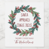 Santa genehmigte Jingle Juice Weihnachtskranz Weinetikett (Einzelnes Label)