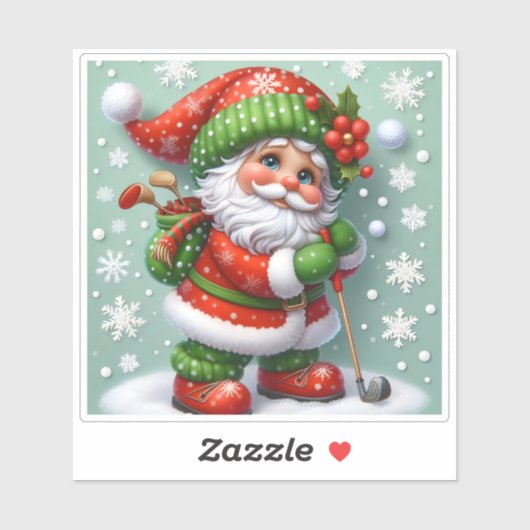 Santa genießen Sie ein Snowy Golf Game an Heiligab Aufkleber (Blatt)