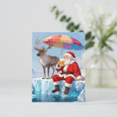 Santa genießt ein Bier auf einem Eisberg Postkarte (Stehend Vorderseite)