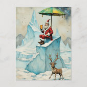 Santa genießt ein Bier auf einem Eisberg Postkarte (Vorderseite)