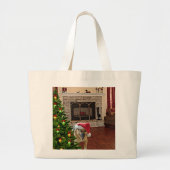 Santa German Shepherd Dog by Christmas Tree, ZKA Jumbo Stoffbeutel (Vorne)