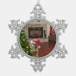 Santa German Shepherd Dog by Christmas Tree, ZKA Schneeflocken Zinn-Ornament