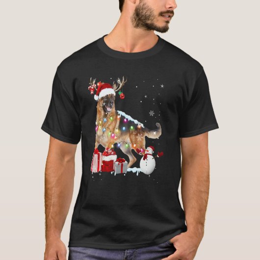 Santa German Shepherd Reindeer Christmas Lights X T-Shirt (Vorderseite)