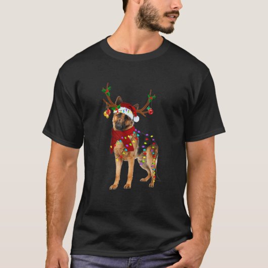 Santa German shepherd reindeer Light Christmas T-Shirt (Vorderseite)