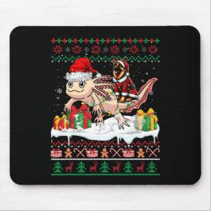 Santa German Shepherd Riding Axolotl Christmas Swe Mousepad