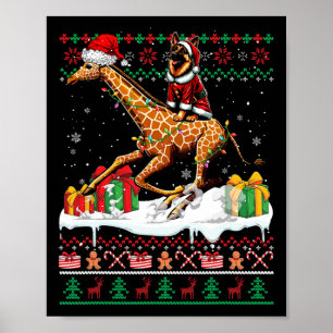 Santa German Shepherd Riding Giraffe Weihnachtssch Poster