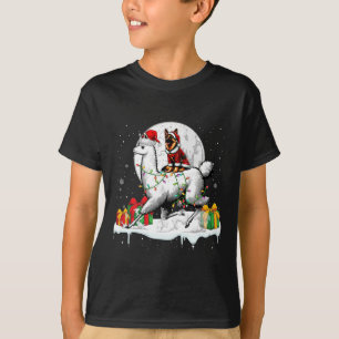 Santa German Shepherd Riding Llama Weihnachtsbesit T-Shirt