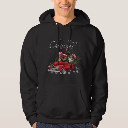 Santa German Shepherd Riding Red Truck Merry Chris Hoodie (Vorderseite)