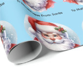 Santa Giftwrap with Personalized Name Blue Geschenkpapier (Rolleneckpunkt)