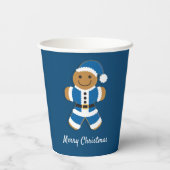 Santa Gingerbread Man Blue Christmas Paper Cups Pappbecher (Rückseite)