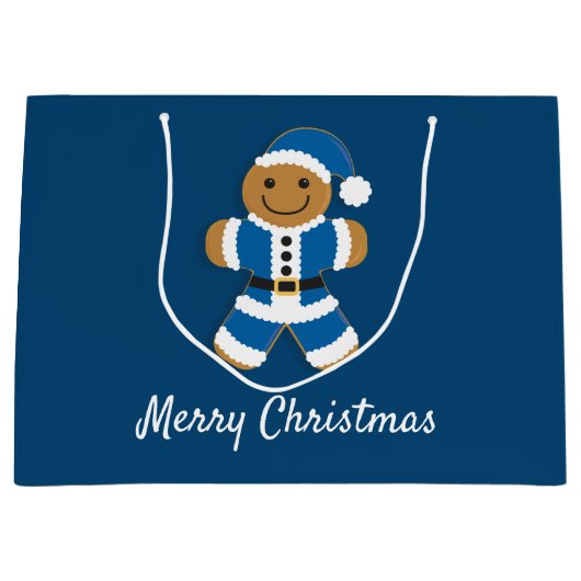 Santa Gingerbread Man Blue | Große Geschenktasche Geschenktüte (Vorderseite)