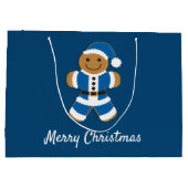 Santa Gingerbread Man Blue | Große Geschenktasche Geschenktüte (Rückseite)