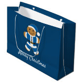 Santa Gingerbread Man Blue | Große Geschenktasche Geschenktüte (Vorderseite Schrägansicht)