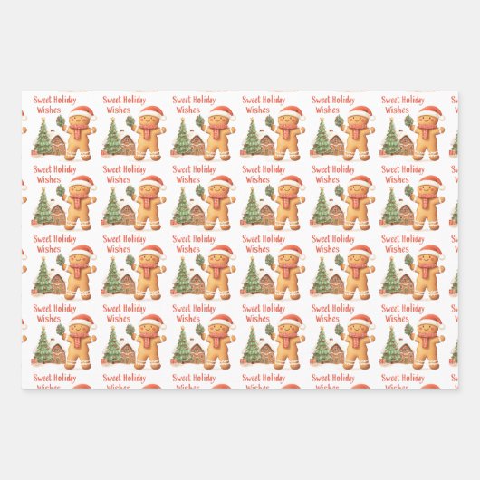 Santa Gingerbread Mann Weihnachten Geschenkpapier Set (Vorderseite)